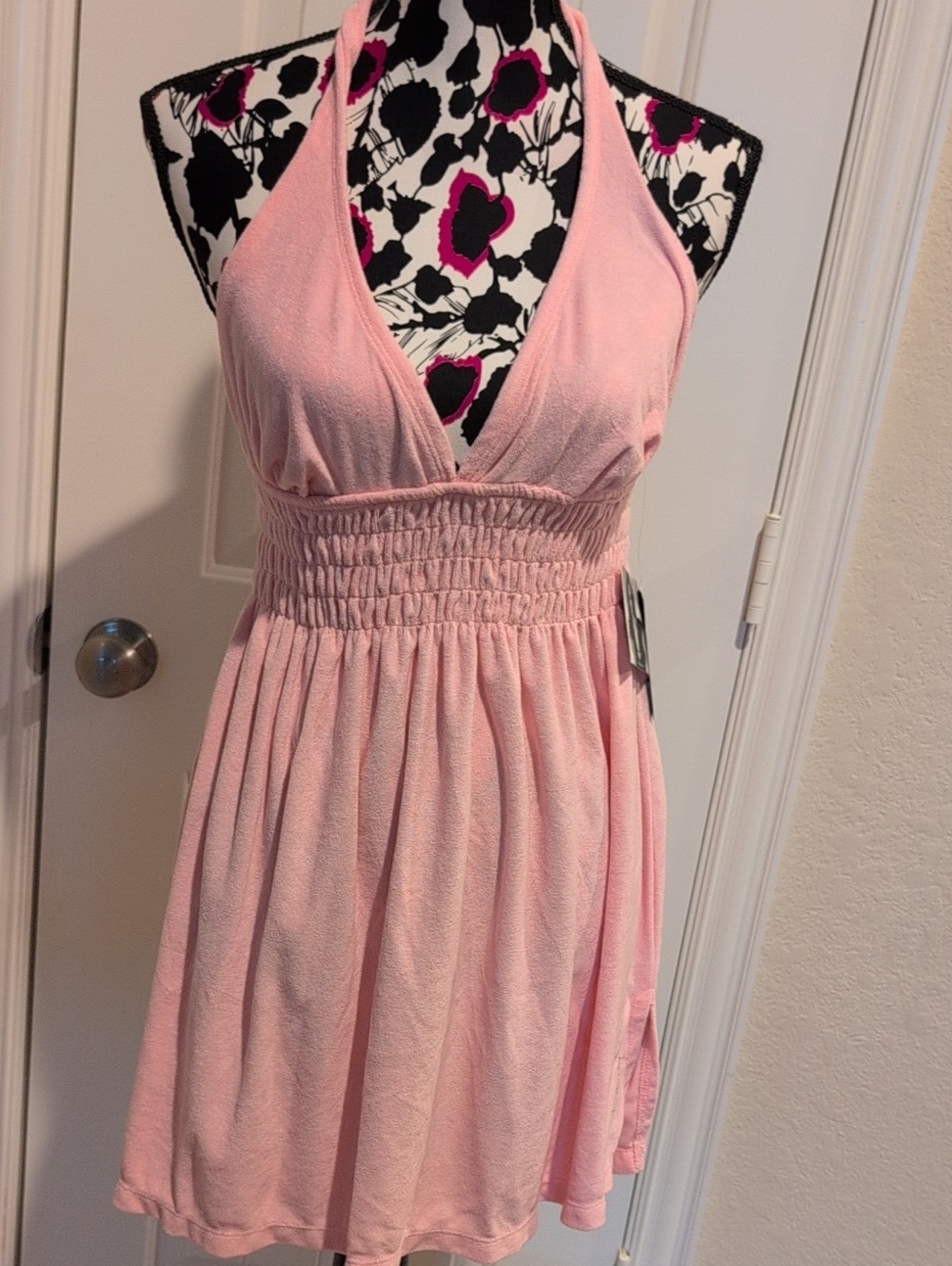 Vintage Y2K Baby Phat Terry Cloth Halter Dress Coverup Pink Size Large